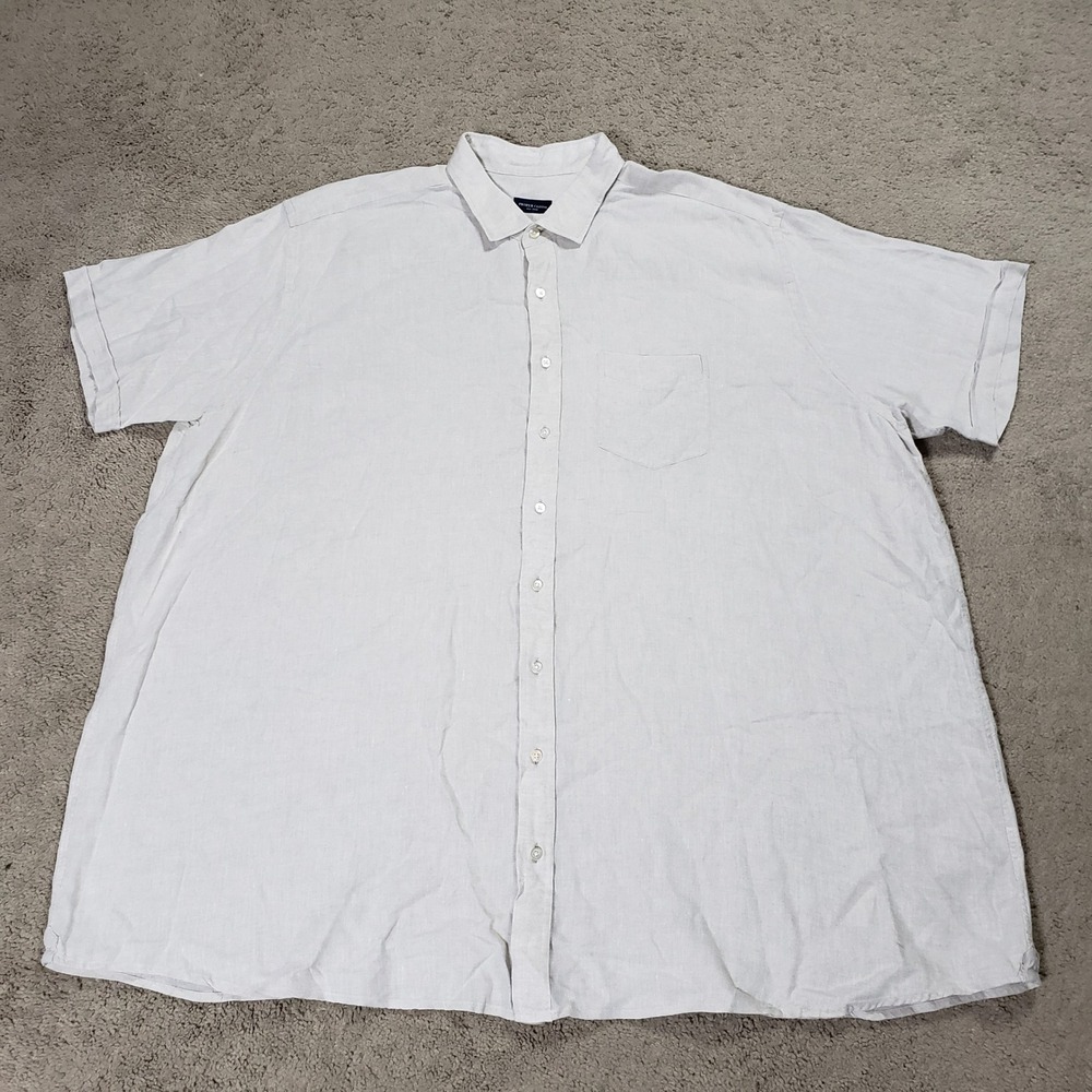 Proper Cloth Mens Short Sleeve Linen Button Down Shirt Beige Oatmeal Lightweight